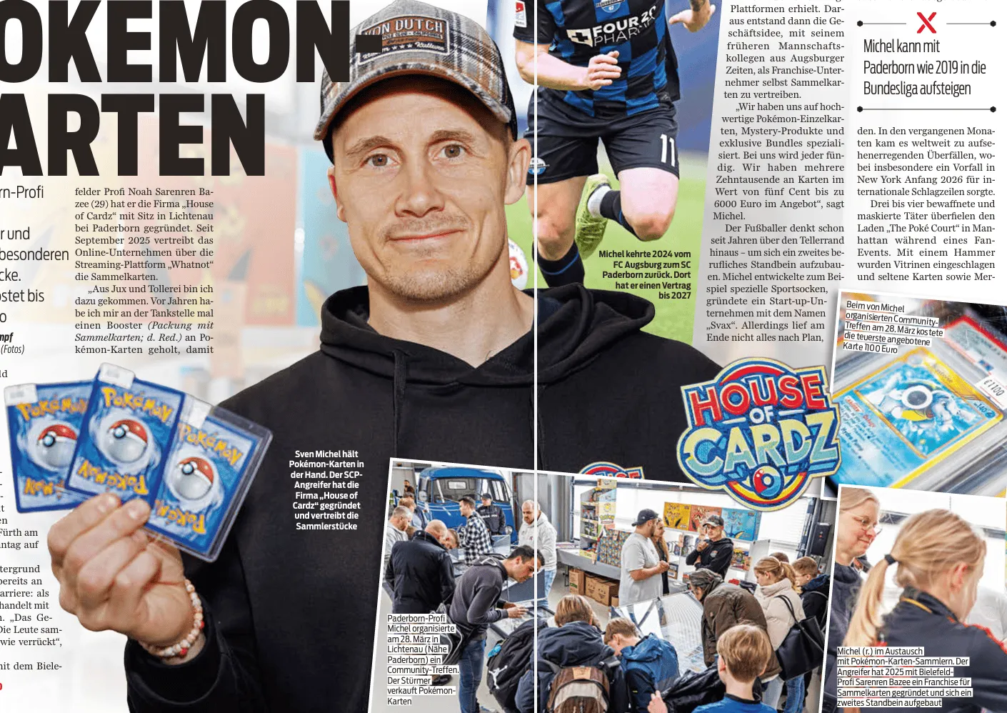 帕德博恩前锋米歇尔开创副业，和同僚在经营宝可梦卡牌买卖